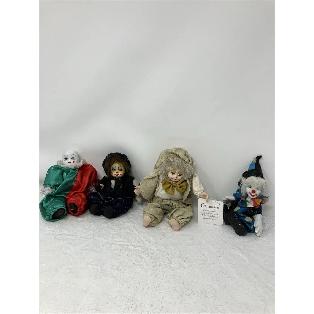 Classic Treasures Porcelain Clown Doll Cassandra w Tag + 3 Other Clown Dolls Lot
